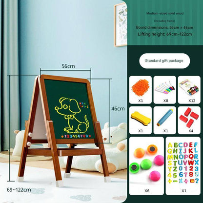 Montessori Kinderstaffelei aus Holz mit höhenverstellbarer Kreidetafel & magnetischem Whiteboard für Kinder