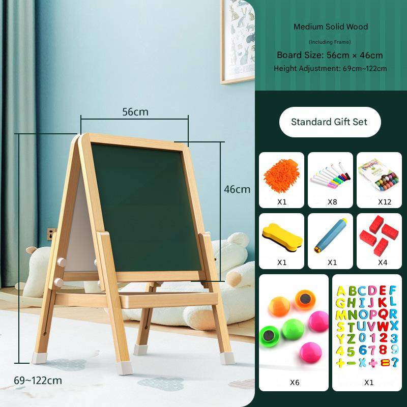 Montessori Kinderstaffelei aus Holz mit höhenverstellbarer Kreidetafel & magnetischem Whiteboard für Kinder