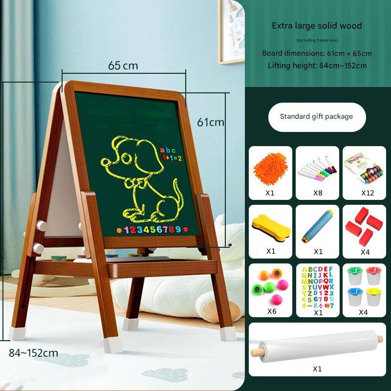 Montessori Kinderstaffelei aus Holz mit höhenverstellbarer Kreidetafel & magnetischem Whiteboard für Kinder