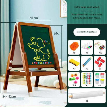Montessori Kinderstaffelei aus Holz mit höhenverstellbarer Kreidetafel & magnetischem Whiteboard für Kinder