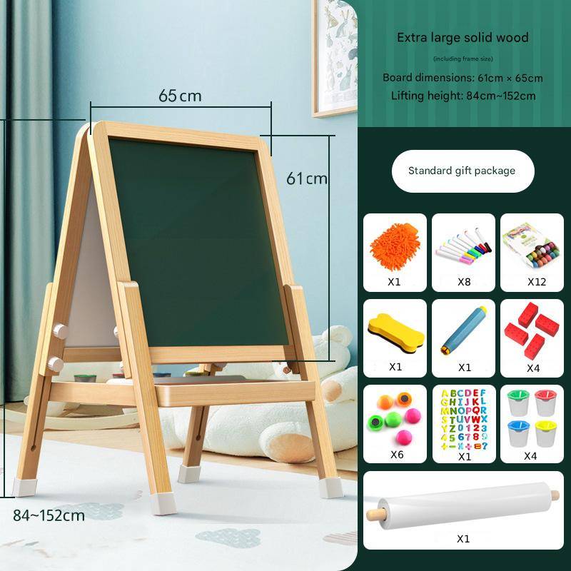 Montessori Kinderstaffelei aus Holz mit höhenverstellbarer Kreidetafel & magnetischem Whiteboard für Kinder