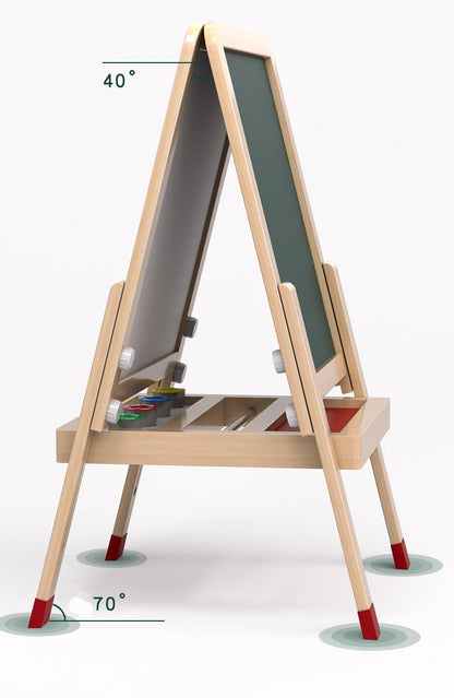 Montessori Kinderstaffelei aus Holz mit höhenverstellbarer Kreidetafel & magnetischem Whiteboard für Kinder