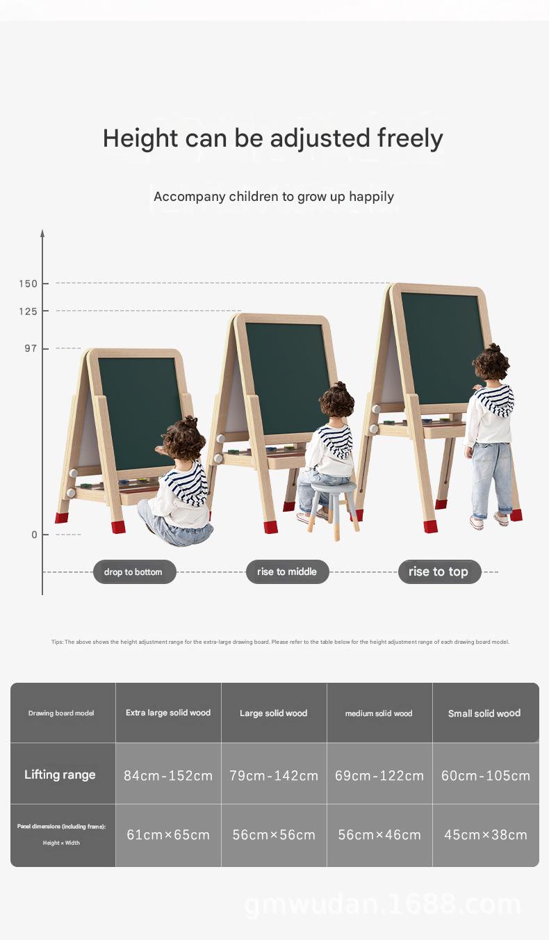 Montessori Kinderstaffelei aus Holz mit höhenverstellbarer Kreidetafel & magnetischem Whiteboard für Kinder