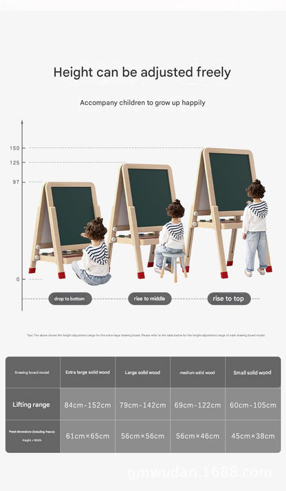 Montessori Kinderstaffelei aus Holz mit höhenverstellbarer Kreidetafel & magnetischem Whiteboard für Kinder