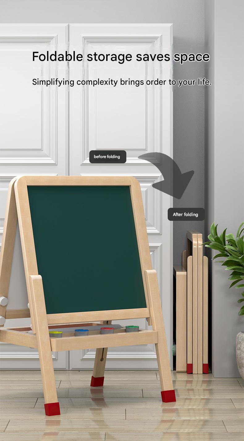 Montessori Kinderstaffelei aus Holz mit höhenverstellbarer Kreidetafel & magnetischem Whiteboard für Kinder