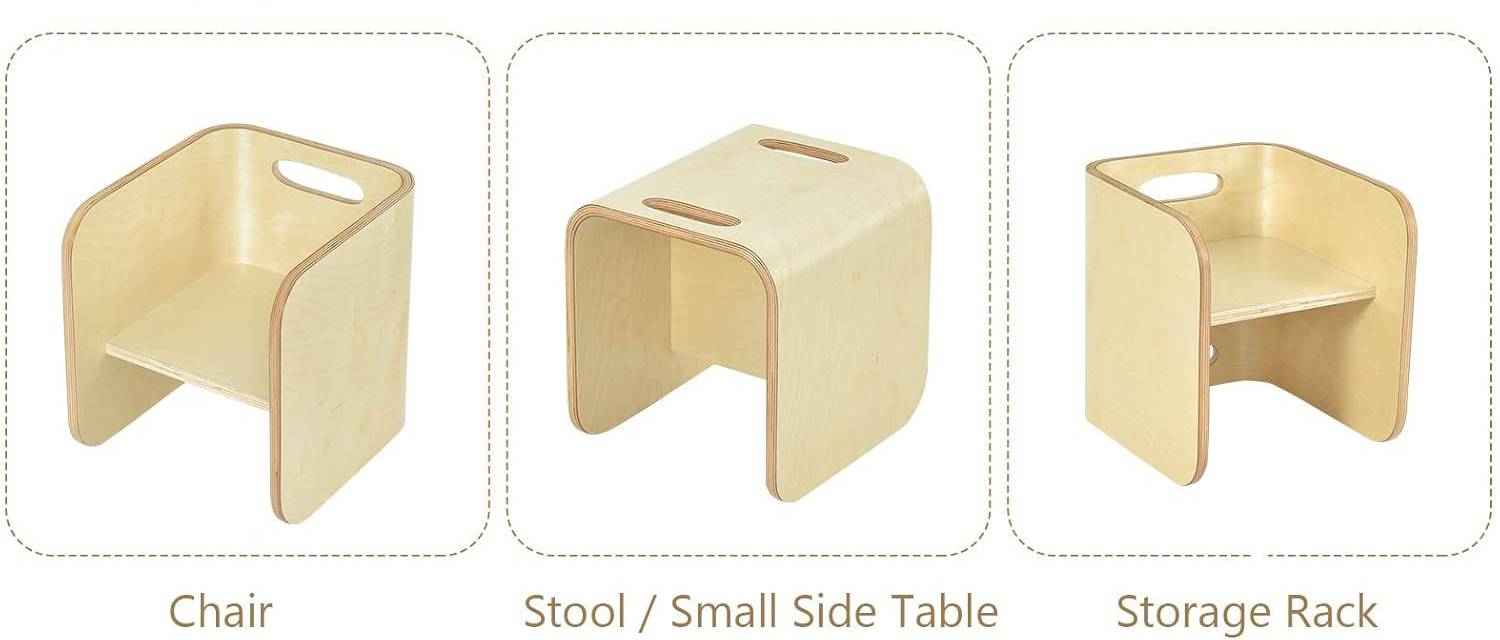 Montessori Kinderstuhl Holz 3in1 Multifunktion Sitzhocker Tisch für Kinder