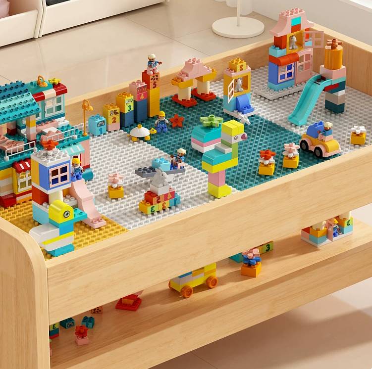 lego tisch mit aufbewahrung Montessori Kinder Spieltisch Holz mit Stauraum und Stühlen – Bautisch Lego kompatibel Kindertisch Spieltisch für Kinder ab 3 Jahre Aktivitätstisch Lernspielzeug – Montessori Lernwelt