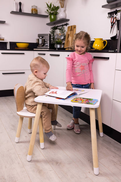 Montessori kinder tafel & stoel set van hout – konijn ontwerp