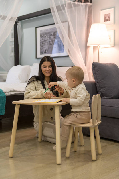 Montessori kinder tafel & stoel set van hout – konijn ontwerp