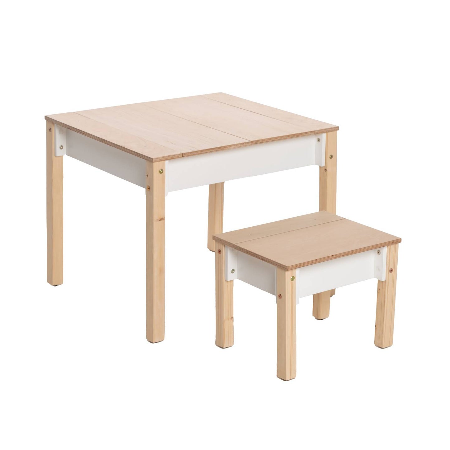 Montessori Kindertisch mit Stauraum & Hocker – Holz Schreibtisch Set für Kinder