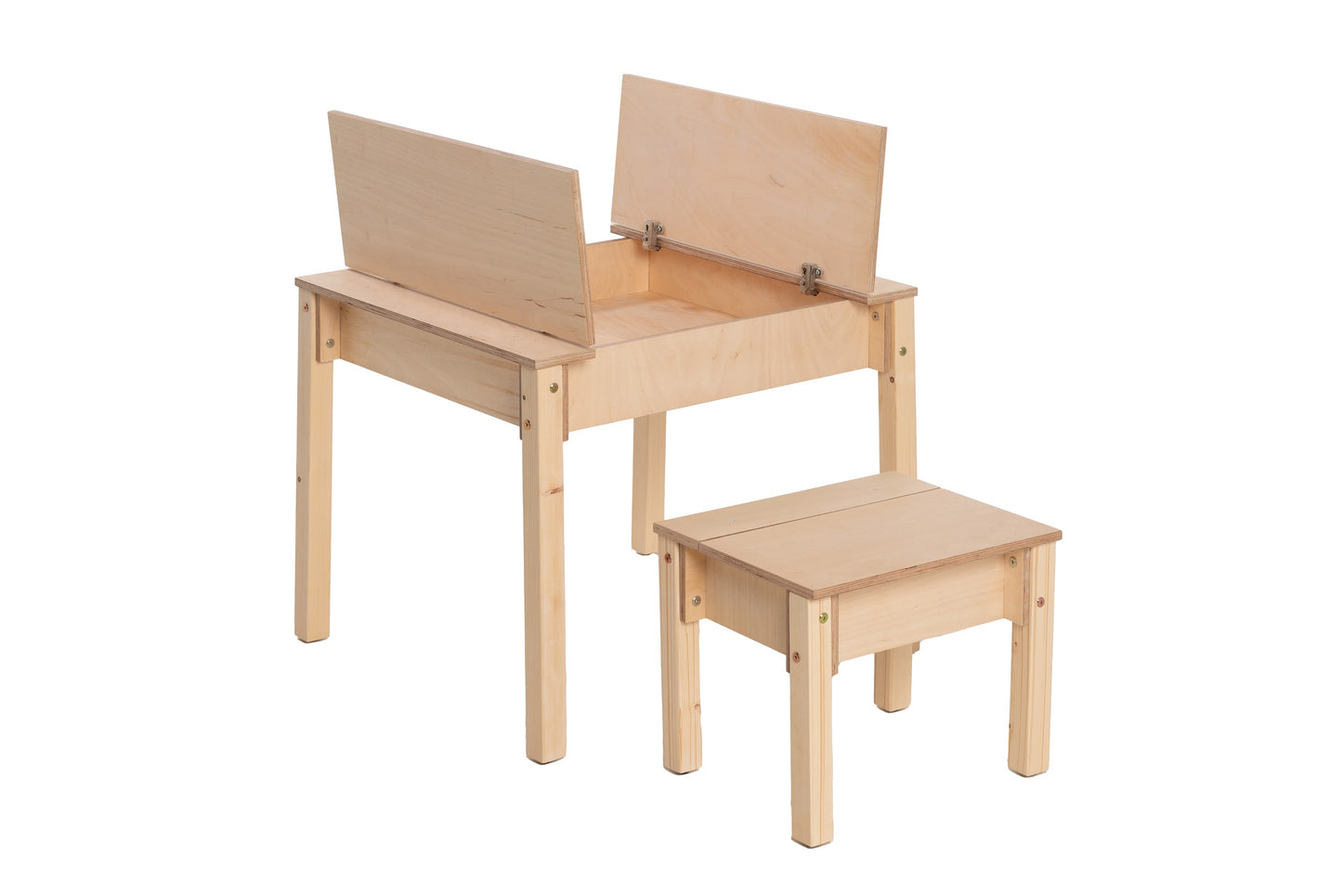 Montessori Kindertisch mit Stauraum & Hocker – Holz Schreibtisch Set für Kinder