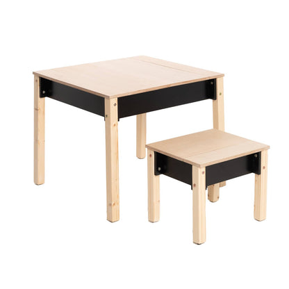 Montessori Kindertisch mit Stauraum & Hocker – Holz Schreibtisch Set für Kinder