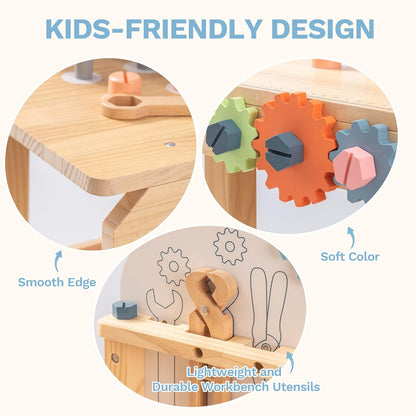 Montessori Kinder Werkzeugbank aus Holz mit Zubehör und Stauraum