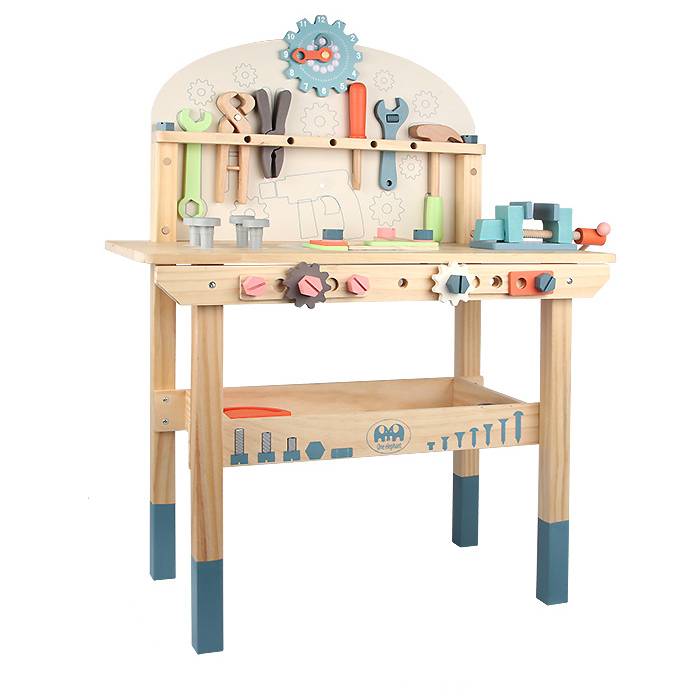 Montessori Kinder Werkzeugbank aus Holz mit Zubehör und Stauraum