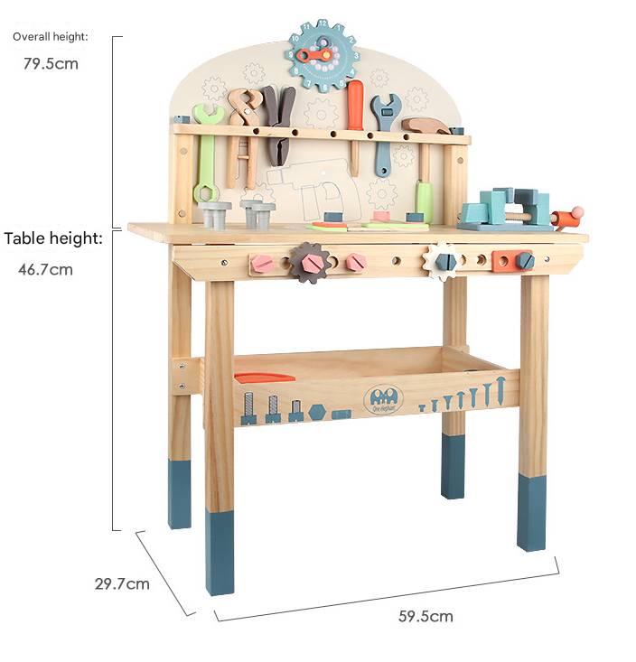 Montessori Kinder Werkzeugbank aus Holz mit Zubehör und Stauraum