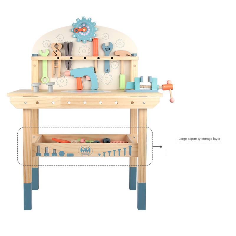 Montessori Kinder Werkzeugbank aus Holz mit Zubehör und Stauraum