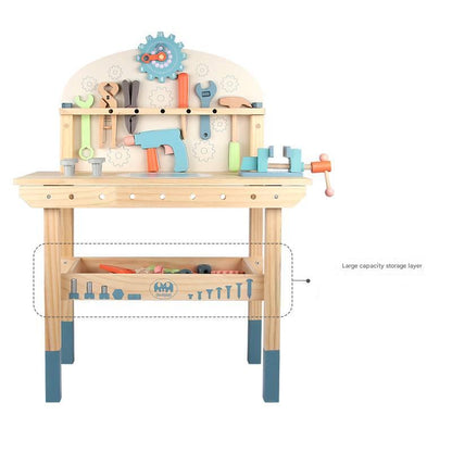 Montessori Kinder Werkzeugbank aus Holz mit Zubehör und Stauraum