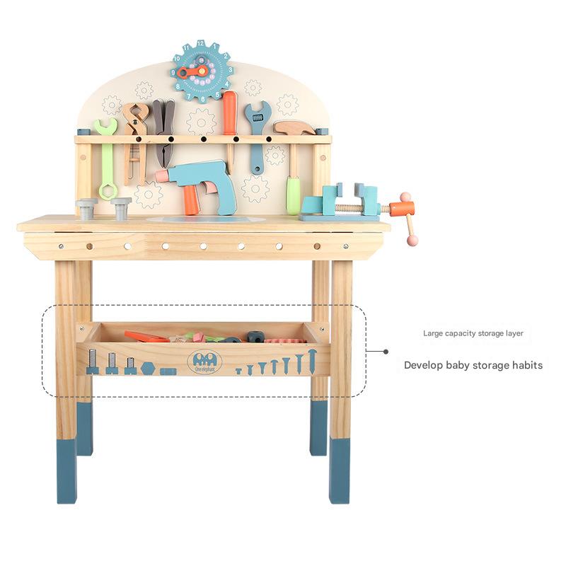 Montessori Kinder Werkzeugbank aus Holz mit Zubehör und Stauraum