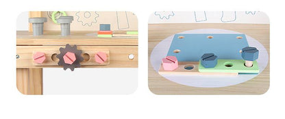 Montessori Kinder Werkzeugbank aus Holz mit Zubehör und Stauraum