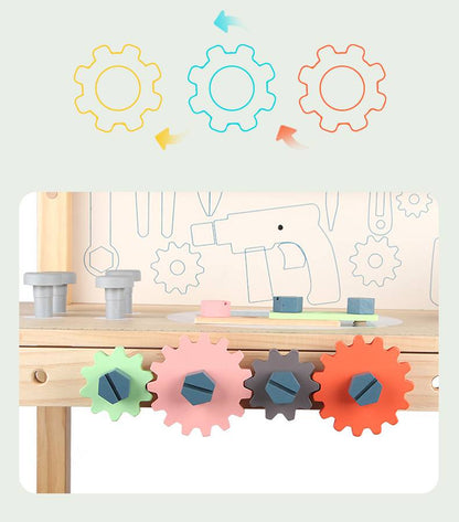 Montessori Kinder Werkzeugbank aus Holz mit Zubehör und Stauraum