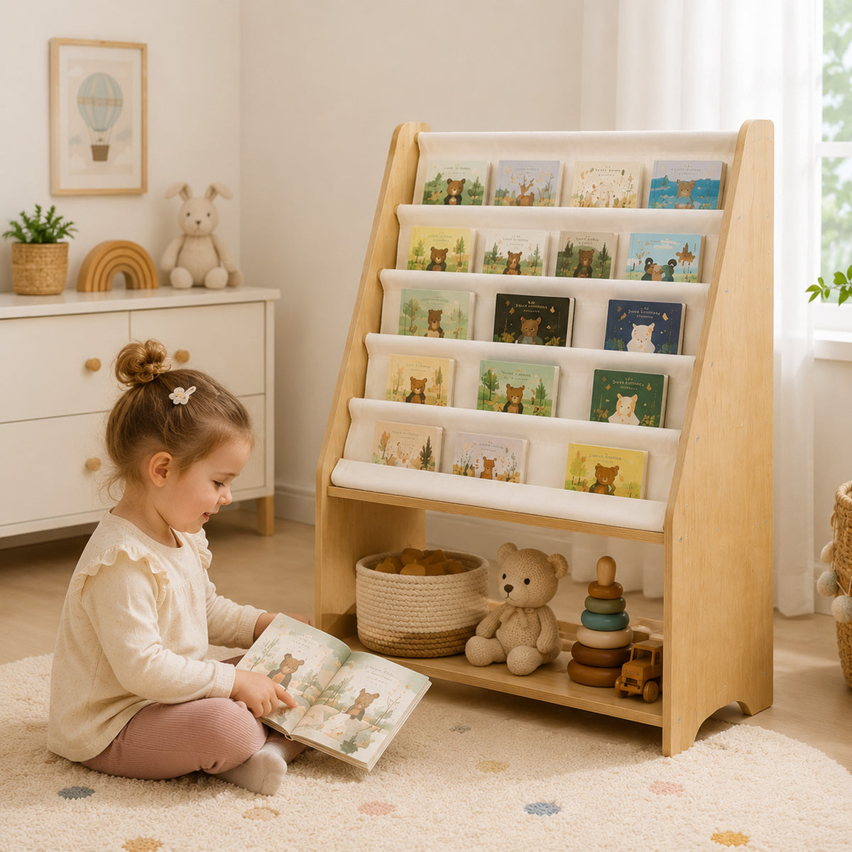 Montessori Bücherregal aus Holz für eine selbstständige Leseumgebung