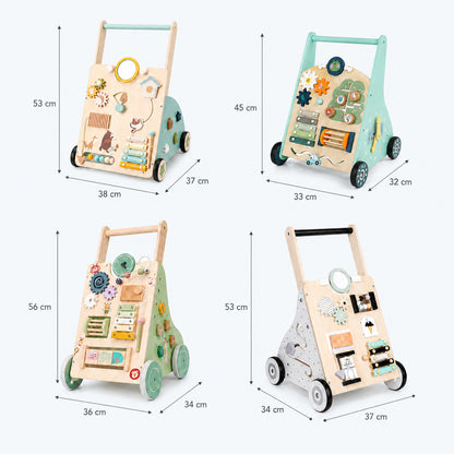 Abmessungen und Größe der Montessori Lauflernwagen Varianten aus Holz