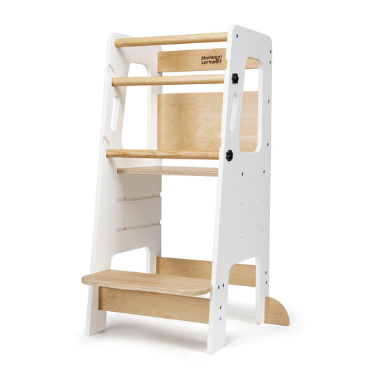 Montessori Lernturm Massivholz Klassik – Weiß