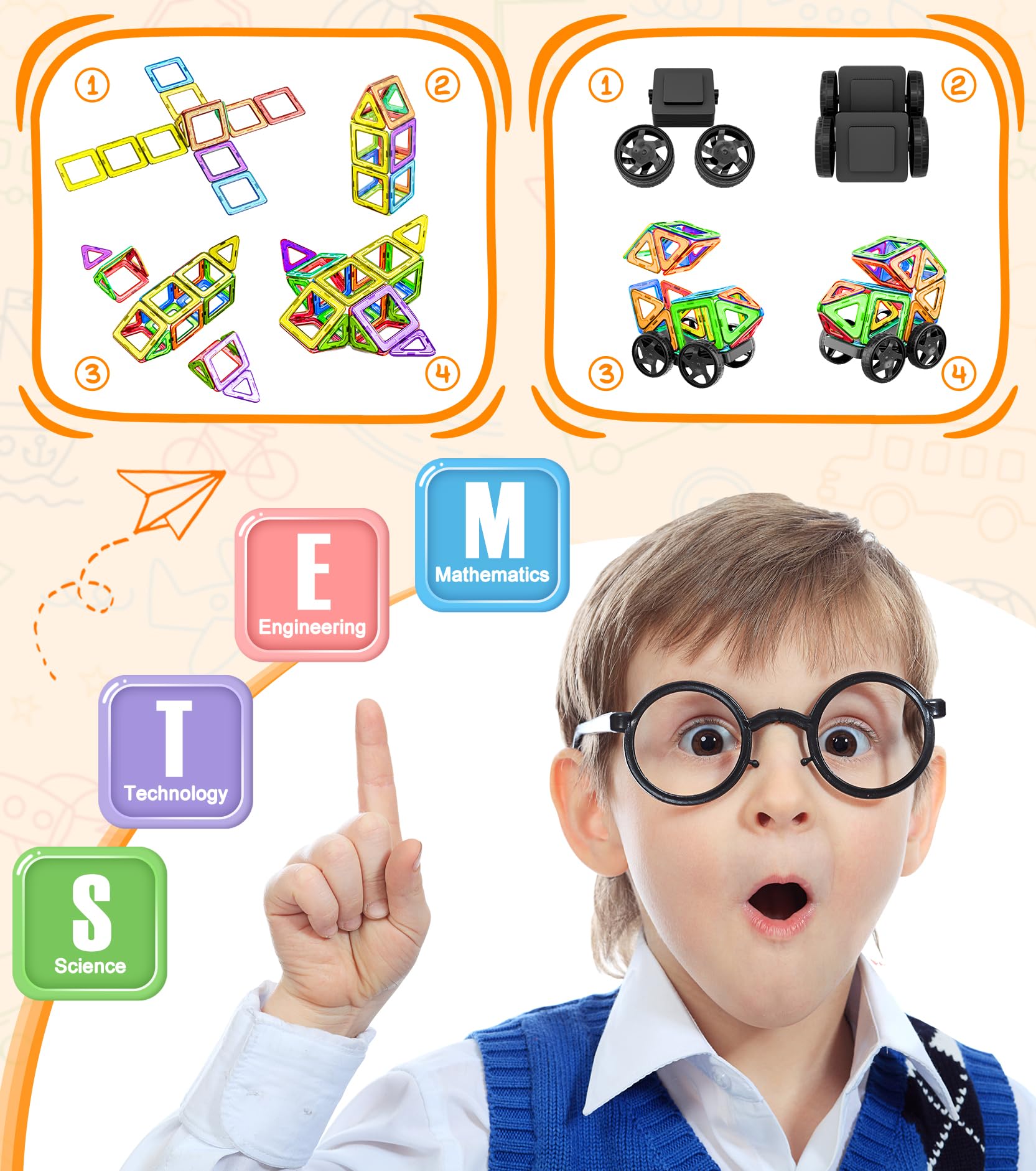 MontessoriLernwelt magnetische Bausteine Set für Kinder ab 3 Jahren