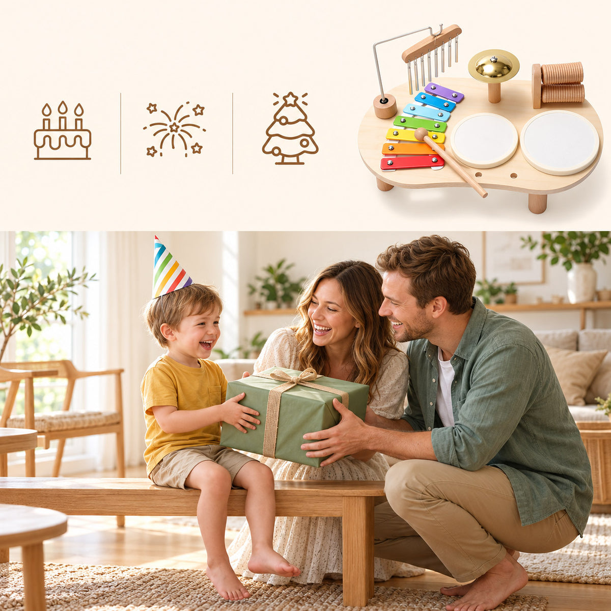 Montessori Musiktisch aus Holz als Geschenkidee für Kinder zu Geburtstag und Weihnachten