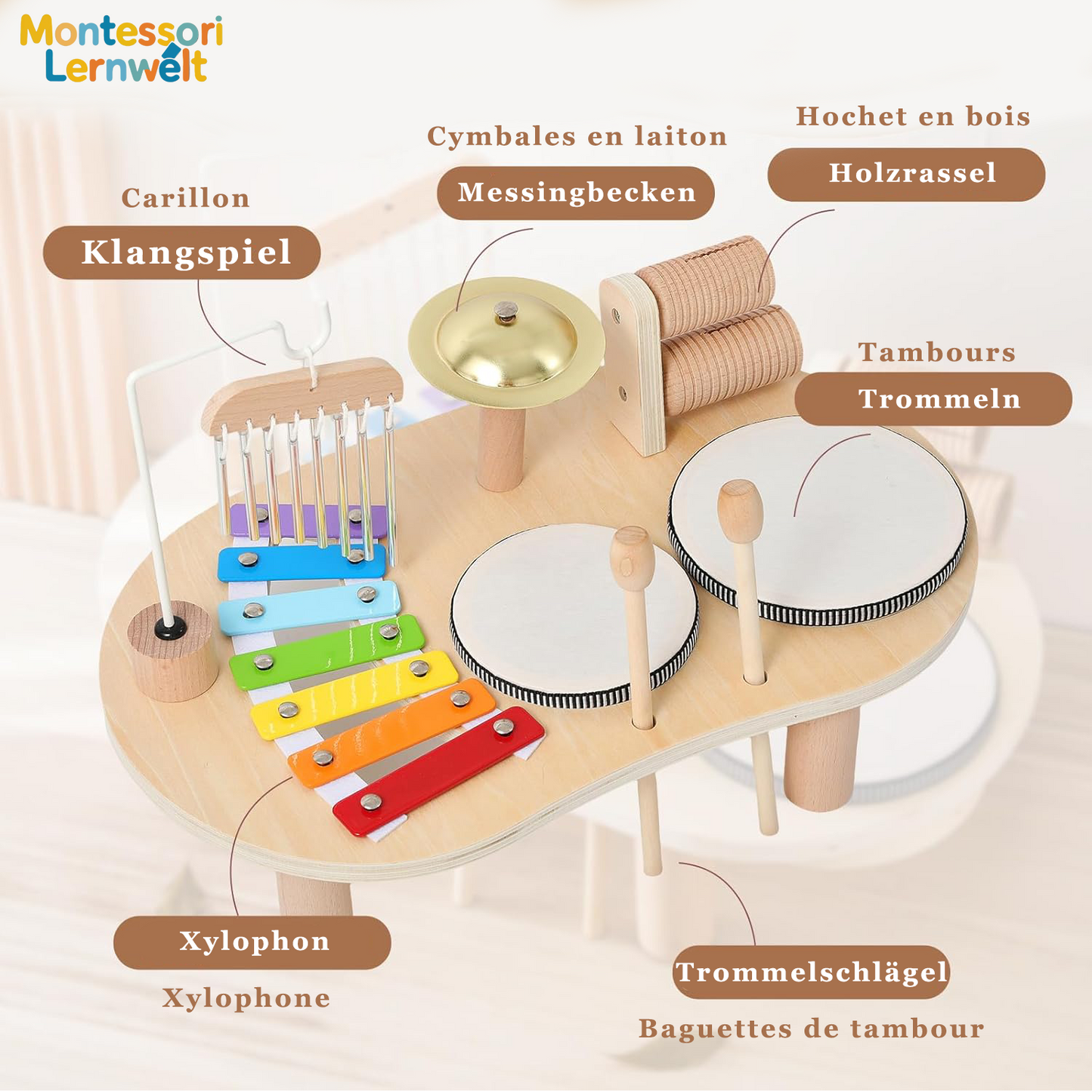 Mesa de actividades musicales Montessori – Sonido y ritmo