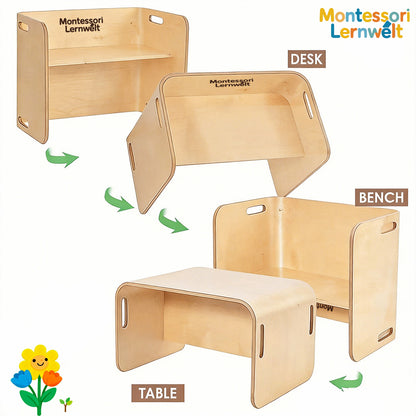 Wendbarer Montessori Stuhl als Regal genutzt