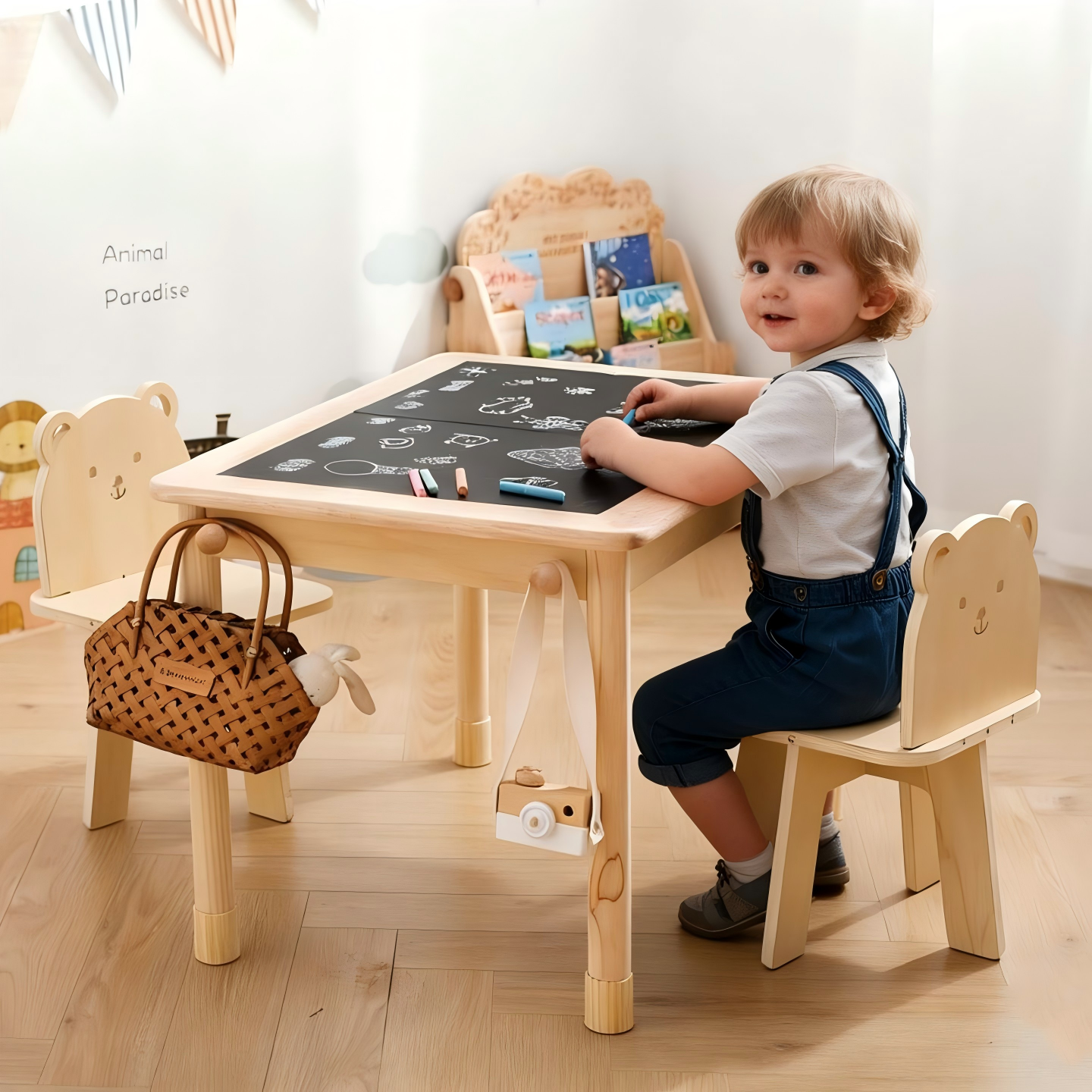 Montessori Sensory Table aus Holz mit 2-fach höhenverstellbarem Gestell