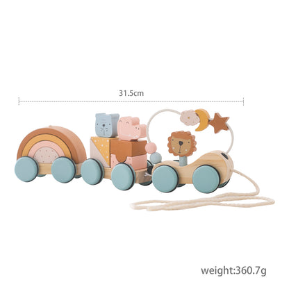 Montessori Holz Zug mit Tierfiguren und Bausteinen – Lernspielzeug für Kinder