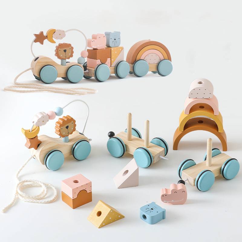 Montessori Holz Zug mit Tierfiguren und Bausteinen – Lernspielzeug für Kinder