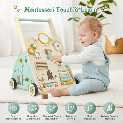 Montessori Schiebewagen aus Holz – 6-in-1 Spielzeug mit Spielelementen