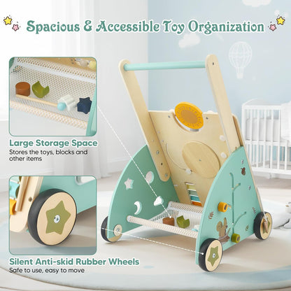 Montessori Schiebewagen aus Holz – 6-in-1 Spielzeug mit Spielelementen