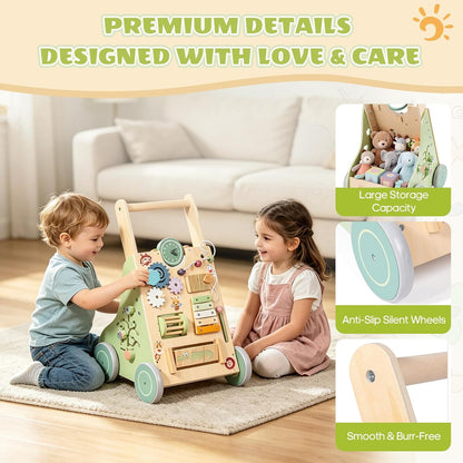 Montessori Schiebewagen aus Holz – 6-in-1 Spielzeug mit Spielelementen