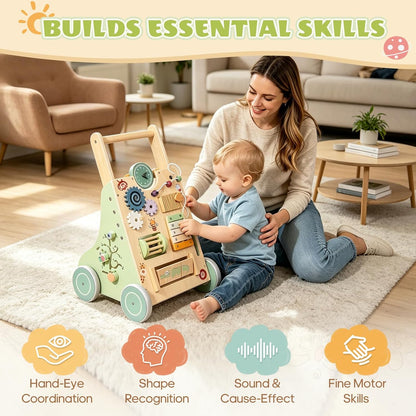 Montessori Schiebewagen aus Holz – 6-in-1 Spielzeug mit Spielelementen