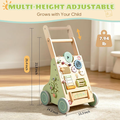 Montessori Schiebewagen aus Holz – 6-in-1 Spielzeug mit Spielelementen