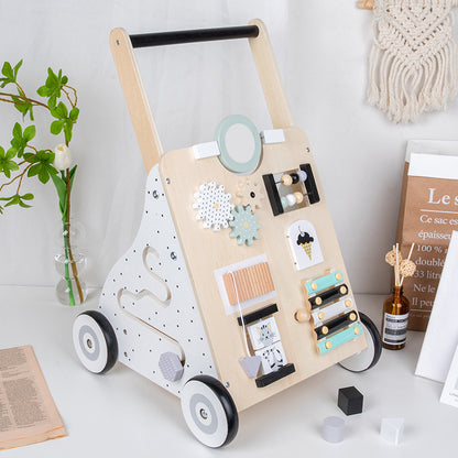 Montessori duwwagen van hout – 6-in-1 speelgoed met speelelementen