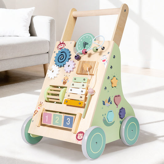 Montessori Schiebewagen aus Holz – 6-in-1 Spielzeug mit Spielelementen