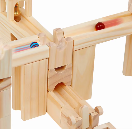 MontessoriLernwelt Murmelbahn Holz – Montessori Kugelbahn Bauset aus Naturholz für Kinder