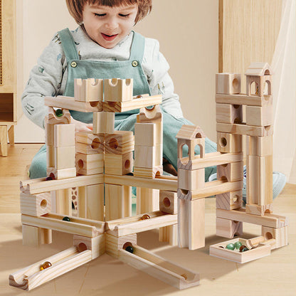 MontessoriLernwelt Murmelbahn Holz – Montessori Kugelbahn Bauset aus Naturholz für Kinder