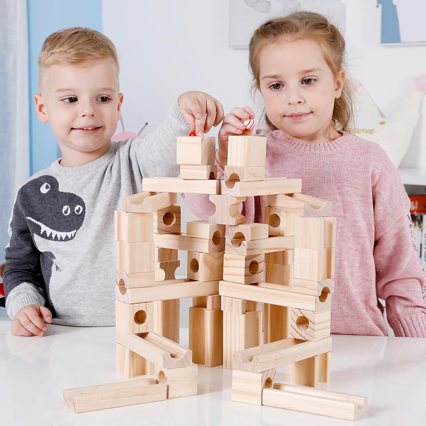 MontessoriLernwelt Murmelbahn Holz – Montessori Kugelbahn Bauset aus Naturholz für Kinder
