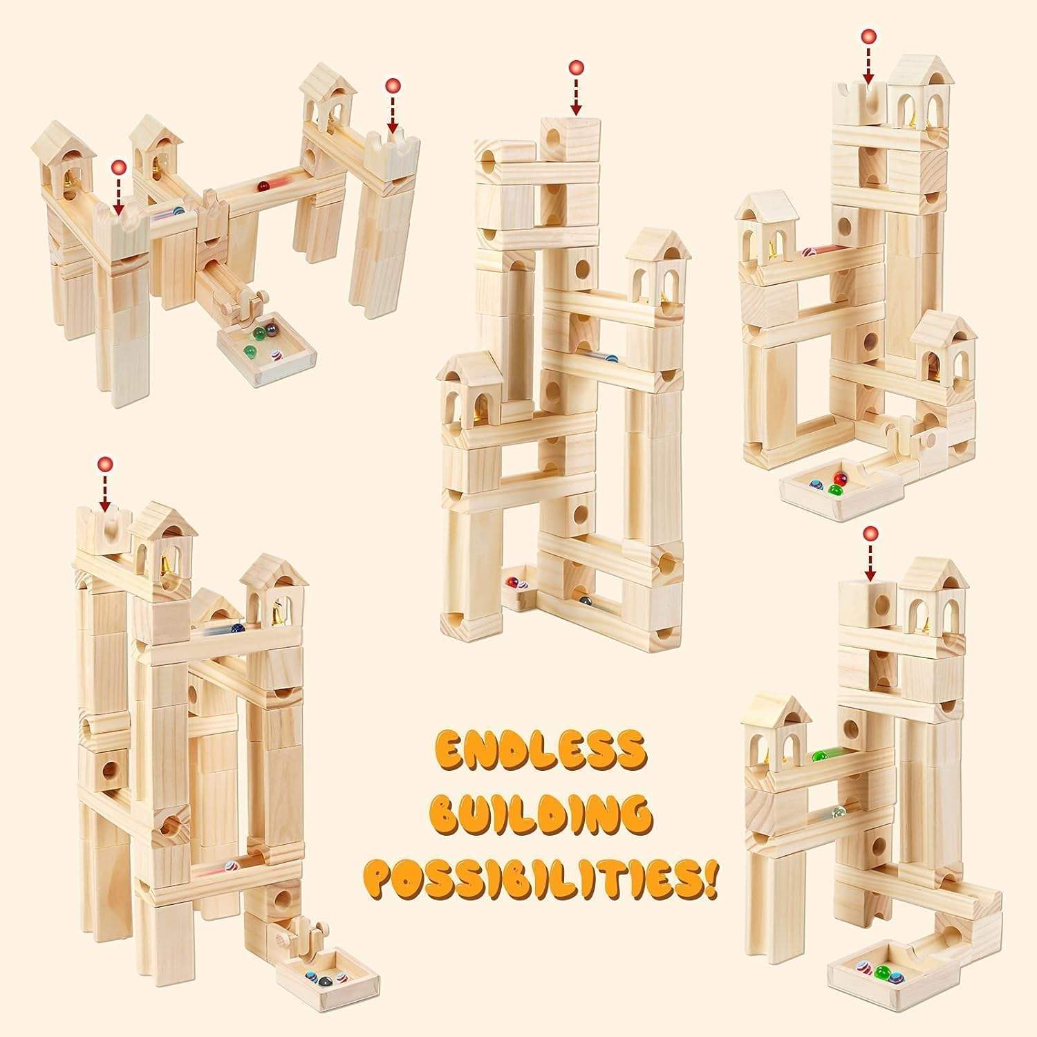 MontessoriLernwelt Murmelbahn Holz – Montessori Kugelbahn Bauset aus Naturholz für Kinder