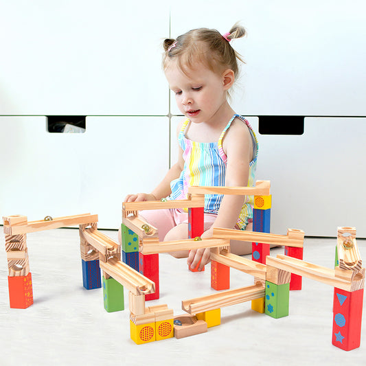 MontessoriLernwelt Murmelbahn Holz – Montessori Kugelbahn visuelles Lernspielzeug für Kinder