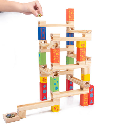 MontessoriLernwelt Murmelbahn Holz – Montessori Kugelbahn visuelles Lernspielzeug für Kinder