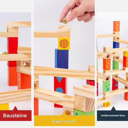 MontessoriLernwelt Murmelbahn Holz – Montessori Kugelbahn visuelles Lernspielzeug für Kinder