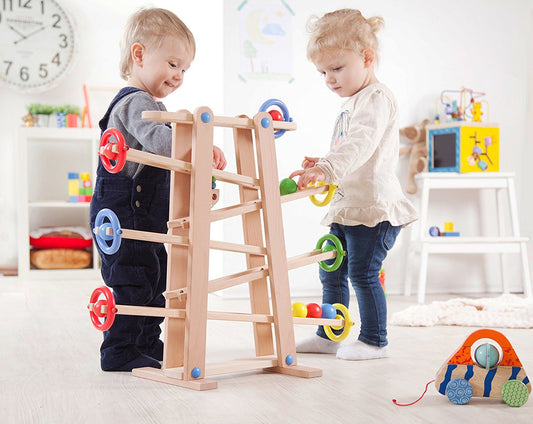 MontessoriLernwelt Kugelbahn aus Buchenholz – Lernspielzeug für Kinder ab 2 Jahren
