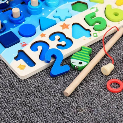 Juguete matemático de madera Montessori: tablero de conteo y juego de pesca para niños de 3 años en adelante